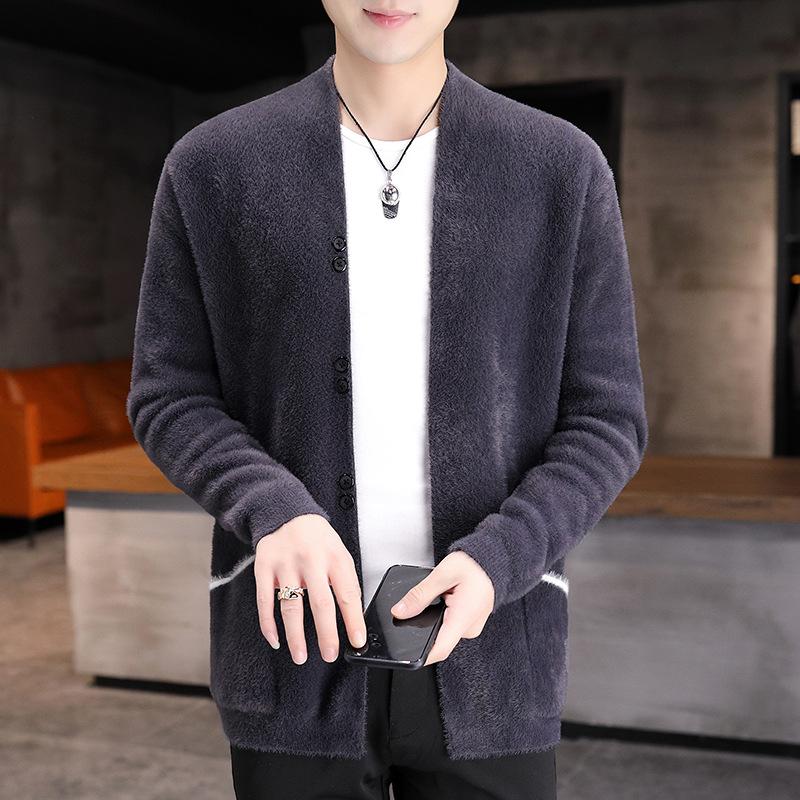 Норковая шерстяная одежда, мужская утолщенная кашемировая трикотажная одежда на молнии, кардиган, пальто, осенне-зимняя модная молодежная одежда