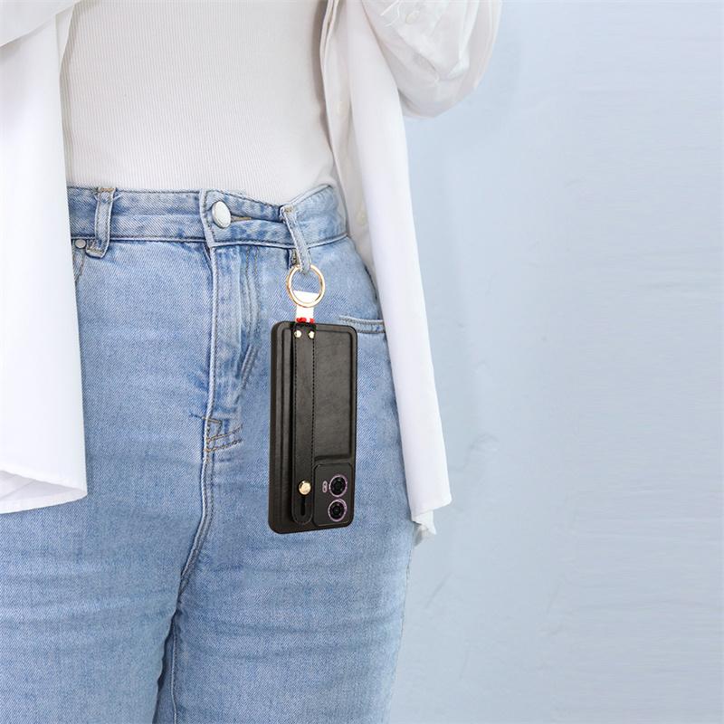 Роскошный кожаный чехол-подставка с браслетом для Motorola Moto G85 G04 G04S G14 G24 Power G34 G54 E14 с кольцом-открывателем и полной защитой