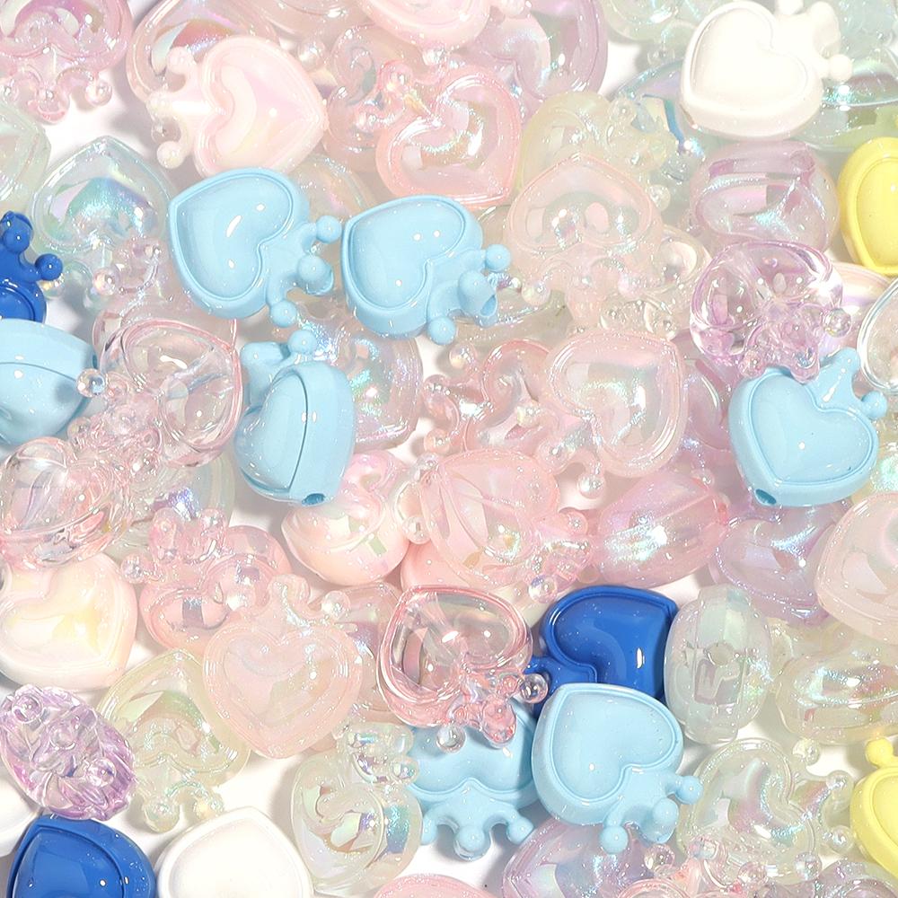 10Pcs 19x17mm Acrylic Beads Colorful Crown Heart Shaped Loose Beads For DIY Cute Bracelet Phone Chain Jewelry Accessories