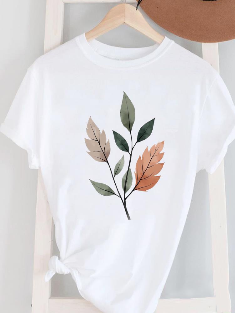 (Азиатский размер) Женский топ с коротким рукавом T Женский принт Мода для леди O-образный вырез перо трендовый стиль Повседневная одежда Графическая футболка Футболки