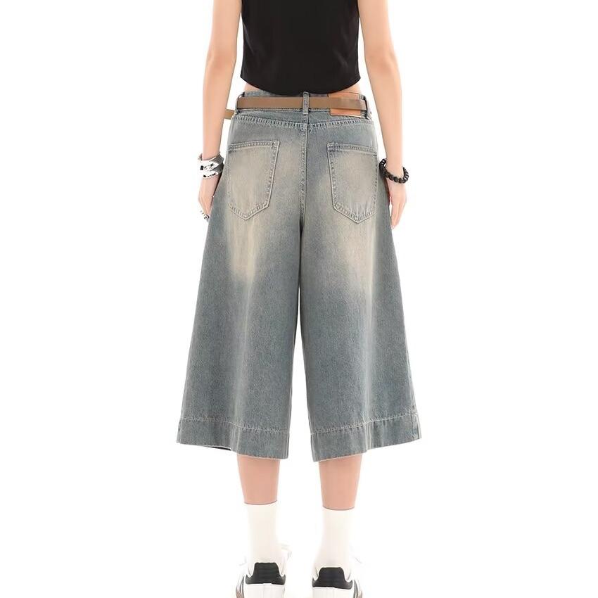 Y2k винтажные мешковатые шорты, джинсы, широкие шорты в стиле Харадзюку, джинсовые брюки, корейская уличная мода, свободные брюки, лето