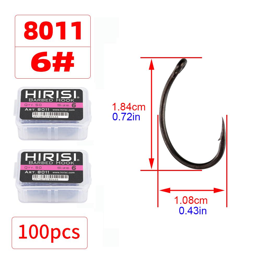 Hirisi 50/100 шт. Крючки для карповой ловли с покрытием PTFE Стальные крючки с бородкой В коробке 8011 Рыболовные аксессуары