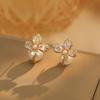 Light Luxury High-End Zircon Flower Pearl Stud Earrings Super Flash Petal Temperament Earrings Elegant Simple Exquisite Earrings Women