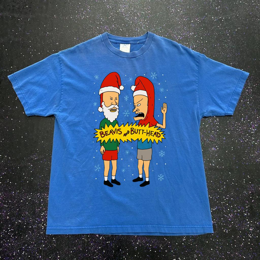 Rare Beavis And Butt-Head Merry Christmas Funny Blue S to 5XL T-shirt TU391
