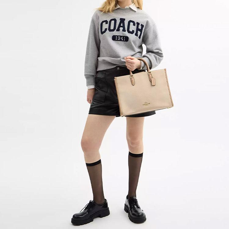 Coach Сумка-тоут Maggie 37, золотой металлический логотип, канва с покрытием и кожа, женские сумки-тоут, натуральная, CAK59-IMLG6