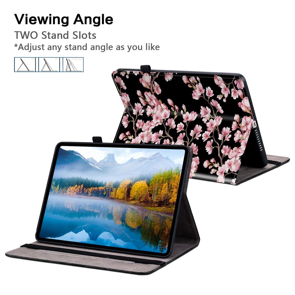 Plum Blossom Pattern Flip Wallet PU Leather Tablets Case with For Samsung Tab A 10.1/Tab A 8.0/Tab S6 Lite/Tab S7/Tab S8/Tab S9/Tab A7/Tab A8/Tab A9..