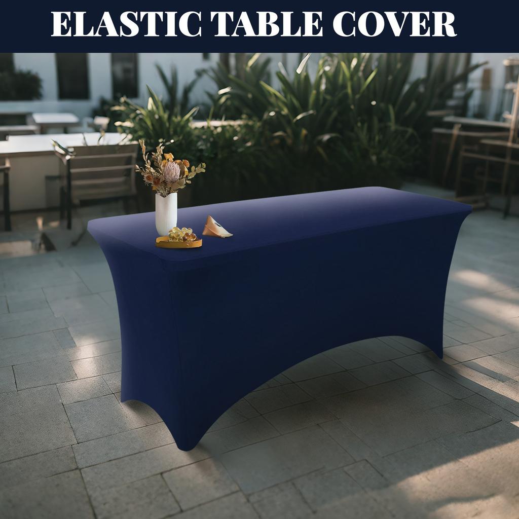 6 Ft Stretch Fitted Tablecloth Elastic Tablecloth With Leg Pockets Festive Table Decorations (Dark Blue)