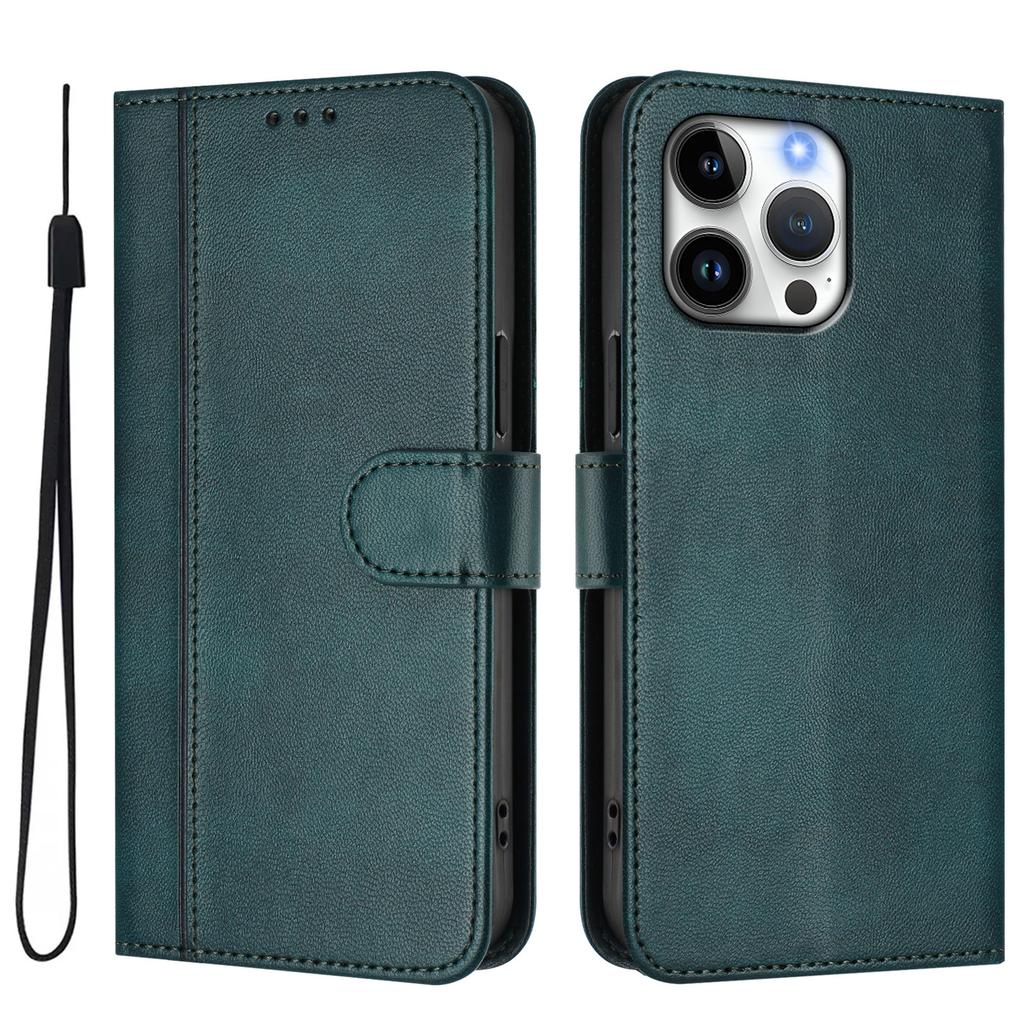 For iPhone 16 Pro Max Cases Wallet Stand Retro Texture Leather Phone Cover with Lanyard