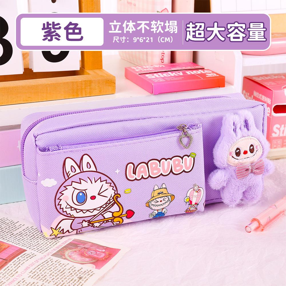 Пенал с мультяшным рисунком, студенческий милый холщовый пенал, большой вместимости, пенал для учеников начальной и средней школы