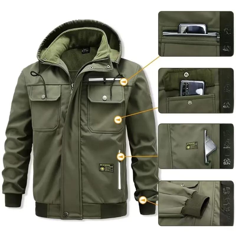 Plus Velvet Winter Overalls Men's Jacket Suit Thickened Windproof, Waterproof and Cold-proof Outdoor Soft Shell Suit