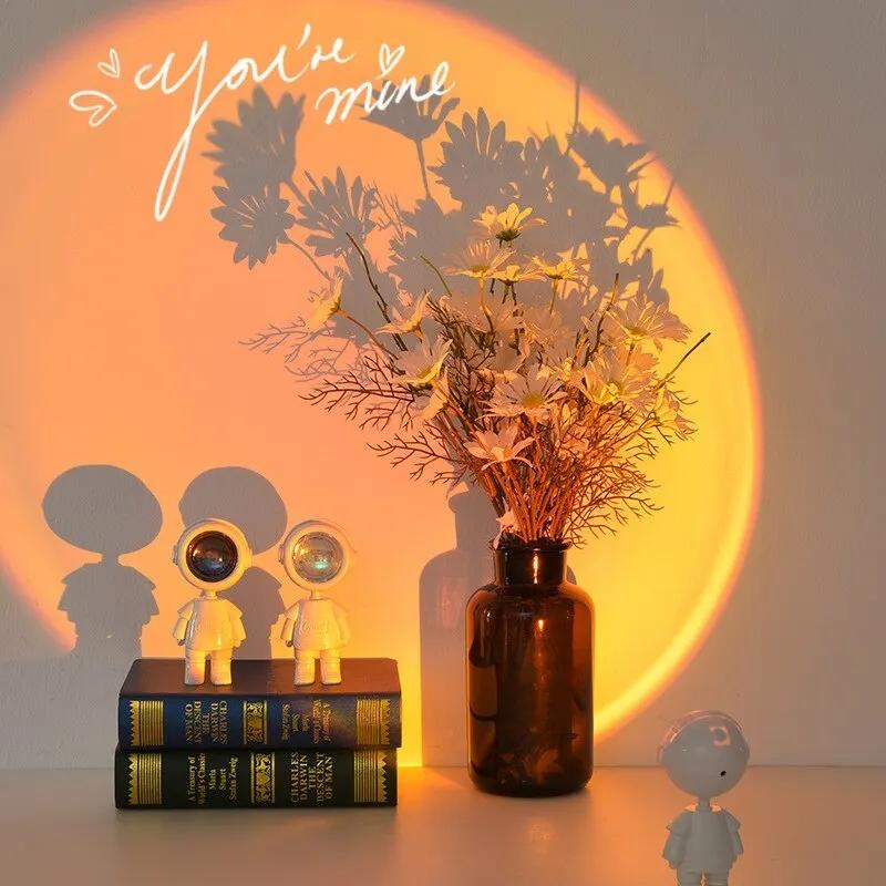 Светодиодный семицветный светильник, закатный светильник, астронавт, радужная проекция, ночник, вращение на 360 градусов, перезаряжаемый, окружающий свет