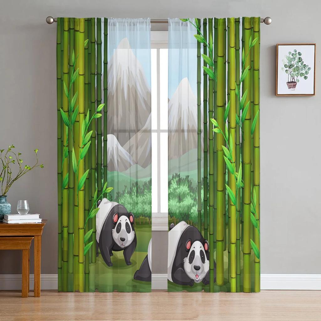 Милые бамбуковые прозрачные шторы с пандой для гостиной, тюлевые шторы для детской спальни, кухонные оконные шторы, панельные шторы