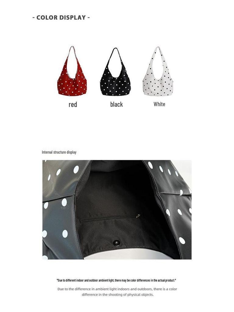 Корейская ретро-сумка-тоут на плечо в горошек: Большой, Модный, Универсальный, Простой дизайн