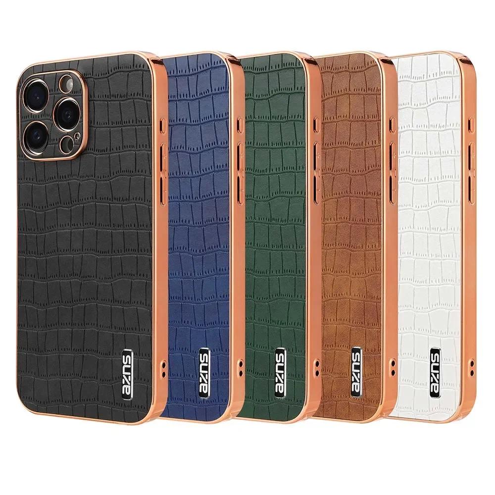 Чехол из ПУ-кожи под крокодила для iPhone 17 Air 15 16 14 13 12 11 Pro Max Plus, Защита камеры, Покрытие, Ударопрочный чехол