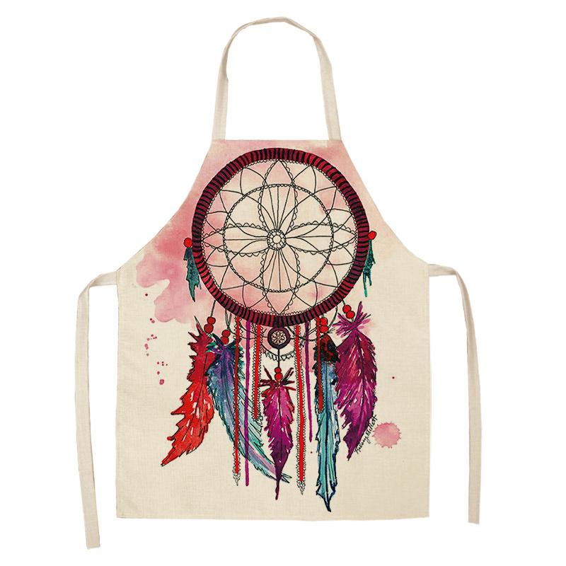 Фартук с принтом «Ловец снов» из перьев, званый ужин, барбекю, нагрудник для приготовления пищи, льняной фартук, фартук для уборки дома, против пятен и масла