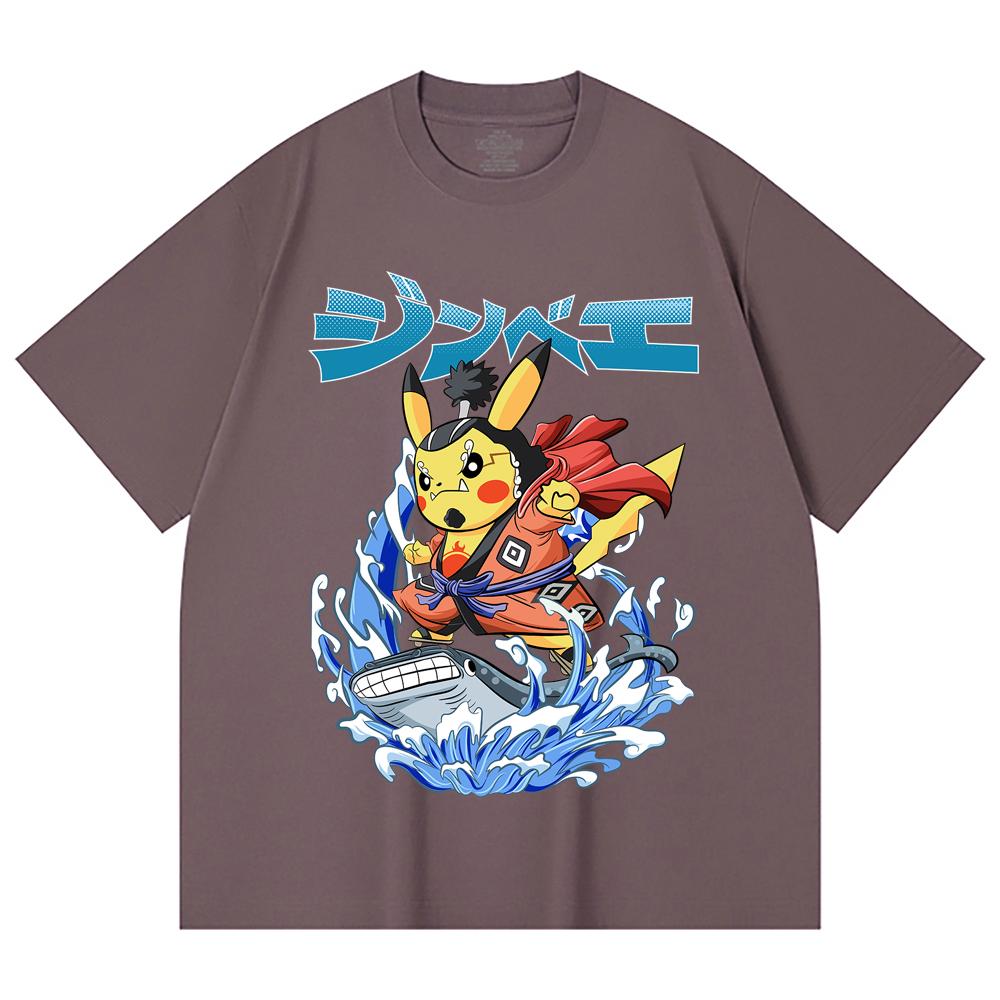 230 Gsm 100% Cotton Pokemon V11 Jimbei Pikachu Print Unisex Heavy Cotton T Shirt