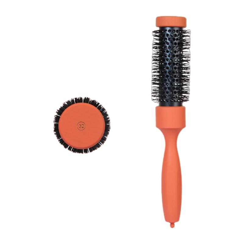 Thermal Protective Ceramic Barrels Hair Brush Natural Volumizing Curls Nylon Bristles Ergonomic Beechwood For Styling