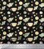 Black Japan Crepe Satin Fabric Floral,Tea Cup & Lemon Slice Vegetable Fabric Prints By Metre 42 Inch