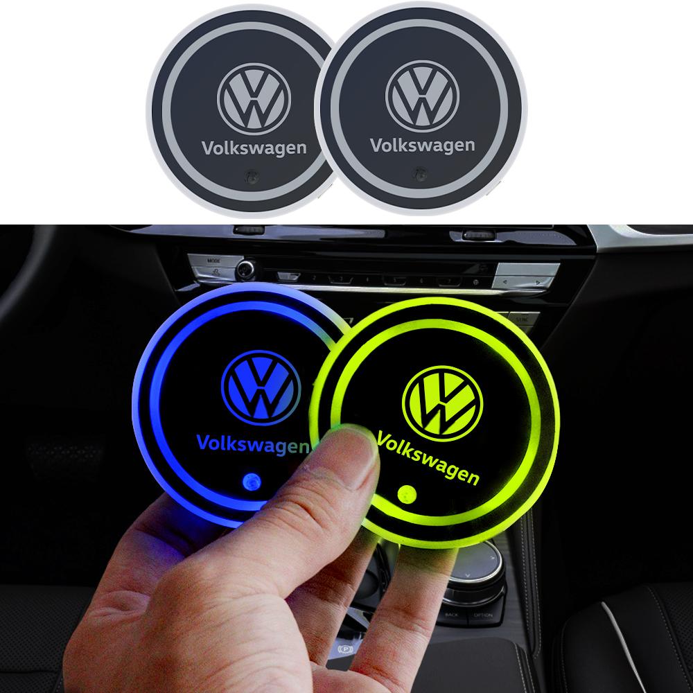 7 Color LED Car Cup Holder Light Luminous Coaster Water Cup Pad for Volkswagen VW GTI Passat Polo Jetta MK4 Beetle RLine Touareg