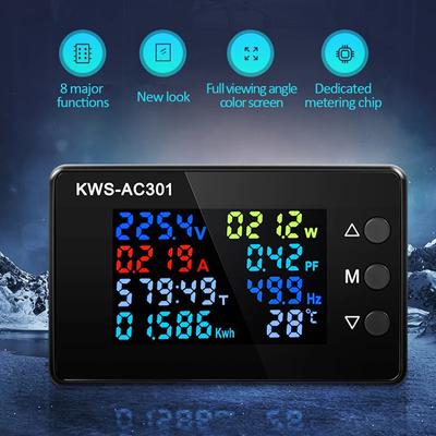 KWS-AC301 Ваттметр Измеритель мощности Вольтметр переменного тока 50-300 В Напряжение 8 в 1 Многофункциональный счетчик электроэнергии переменного тока 0-20/100 А Детектор