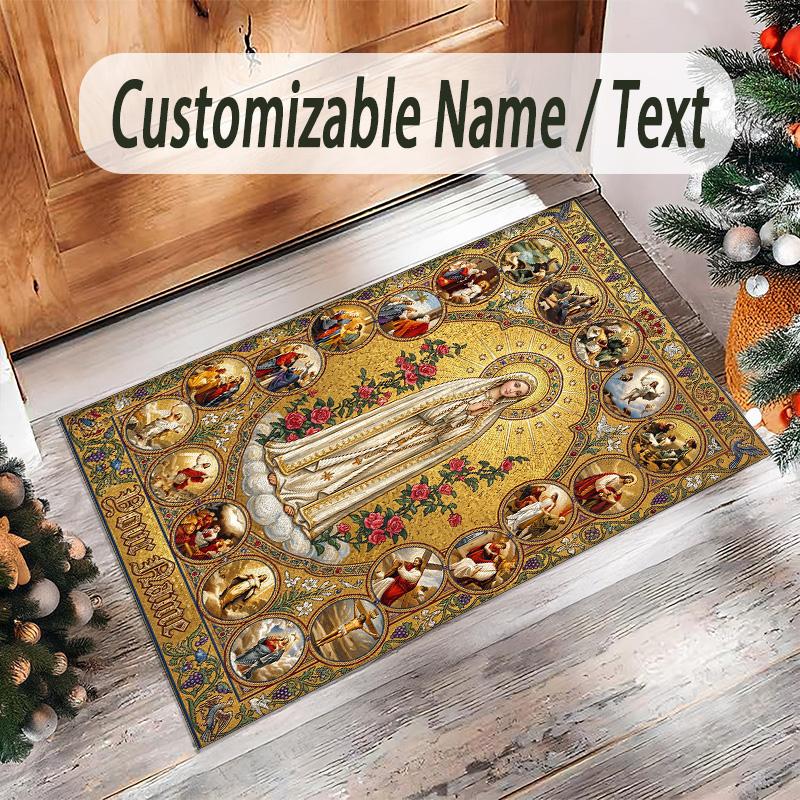 Portrait Woman Theme Crystal Velvet Rug Personalized Custom Name Text Soft Floor Mat Home Decor