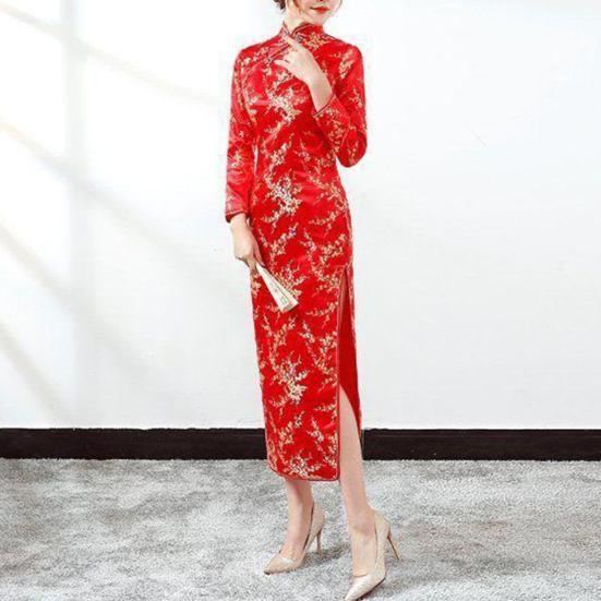Леди Нижние юбки больших размеров, женский Cheongsam, элегантный длинный Cheongsam с высоким разрезом, классический женский стиль в китайском стиле, женское платье для свадебных вечеринок