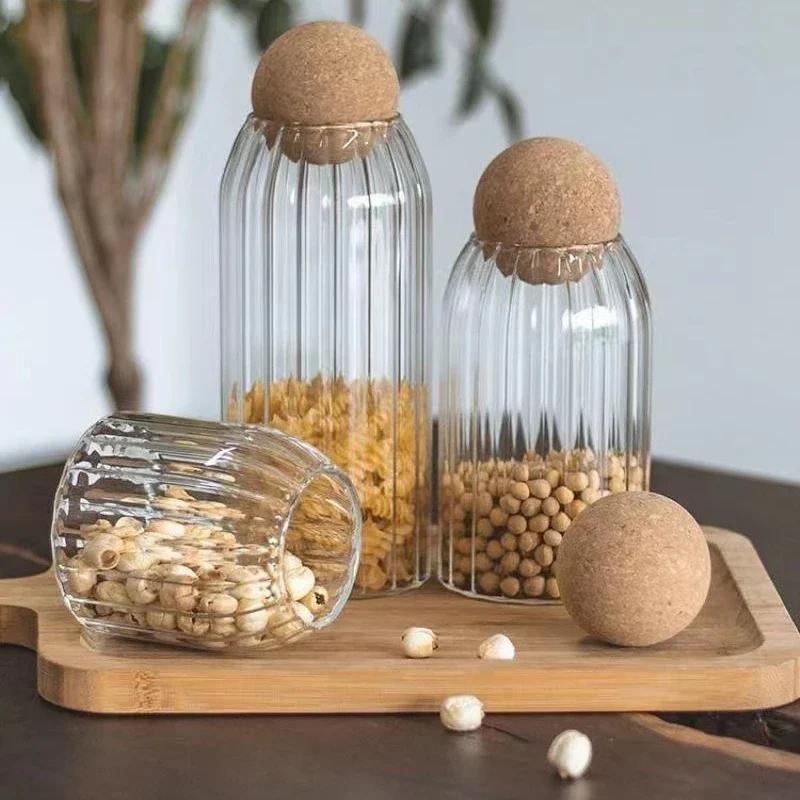 Cork Stopper Transparent Glass Sealed Jar High Borosilicate Glass Can Kitchen Food Tea Candy Coffee Beans Spices Storage Tank