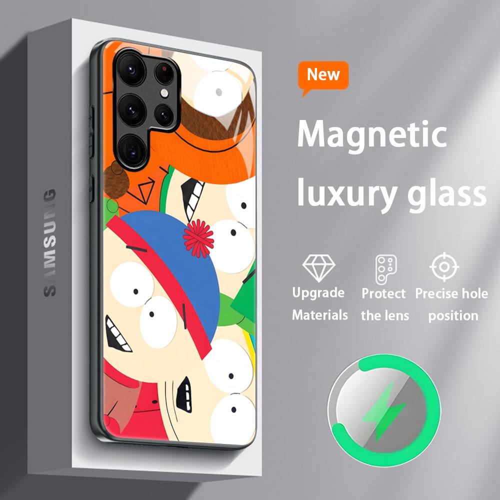 Крутой чехол для телефона с мультфильмом Южный Парк для Samsung S26 S25 S24 S23 S22 S21 S20 Plus Ultra, стеклянный магнитный чехол