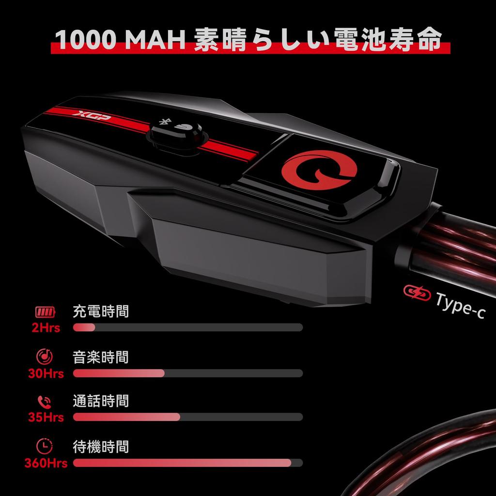 XGP Motorcycle Bluetooth Music 35 Hours of Continuous Up To 1200M Talk IP67 Sound Resonant Voice Command Two Helmet Technical Approval Japanese