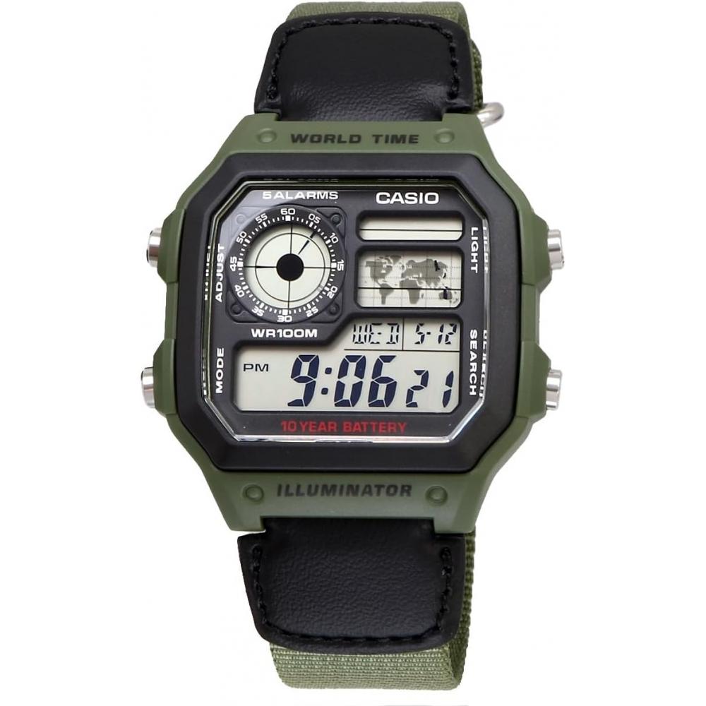 Casio Цифровые часы Мировое время Зеленые Ae 1200whb 3bv
