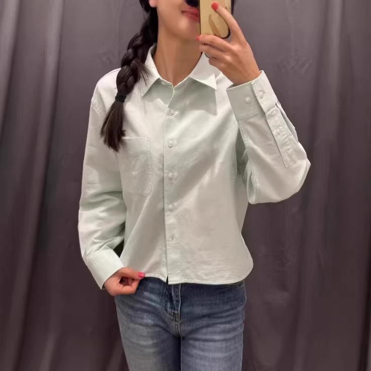 1116 Spring New Women's Shirt Casual Versatile Oxford Spinning Box Loose Short Long Sleeve Shirt 181918