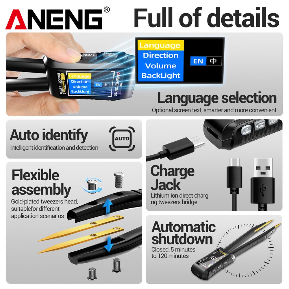 ANENG GN702 Перезаряжаемый Тестер Индуктивность Напряжение Конденсаторы Измерительный Инструмент Детектор Профессиональный Умный Мост Пинцет LCR SMD