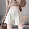 Women's High Waist PU Leather Shorts: Slim, Casual, Wide-Leg Design for Spring, Autumn, and Winter.