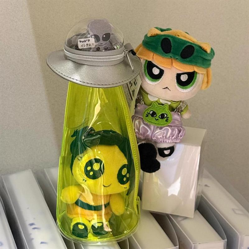 1Pcs Student Transparent Large Capacity Stationery Bag New Japanese Ufo Pencil Case Funny Doll Storage Bag Gift