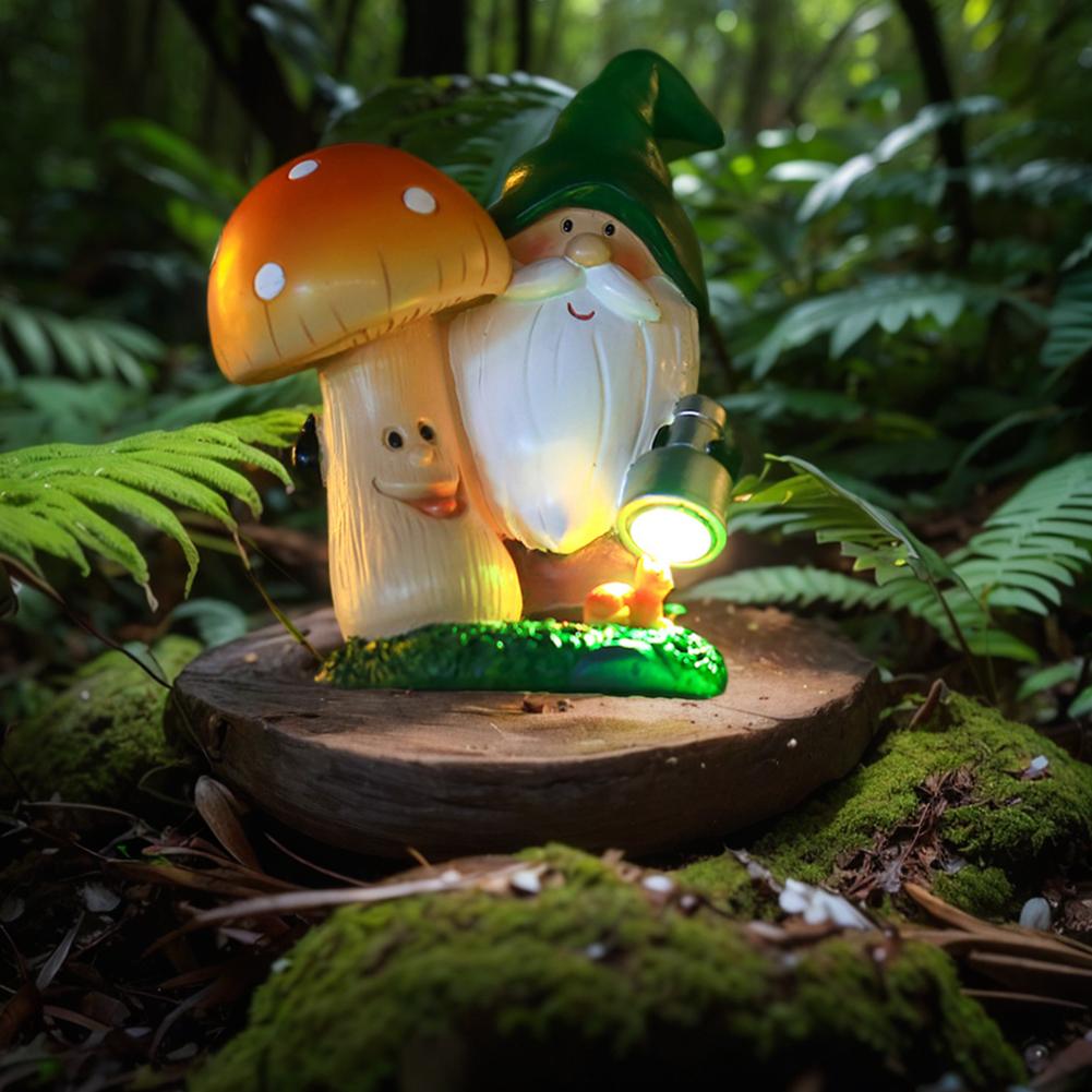 Статуэтка грибного гнома на солнечной батарее, забавное украшение из смолы в виде гнома, креативная светящаяся статуэтка грибного гнома, украшение для двора