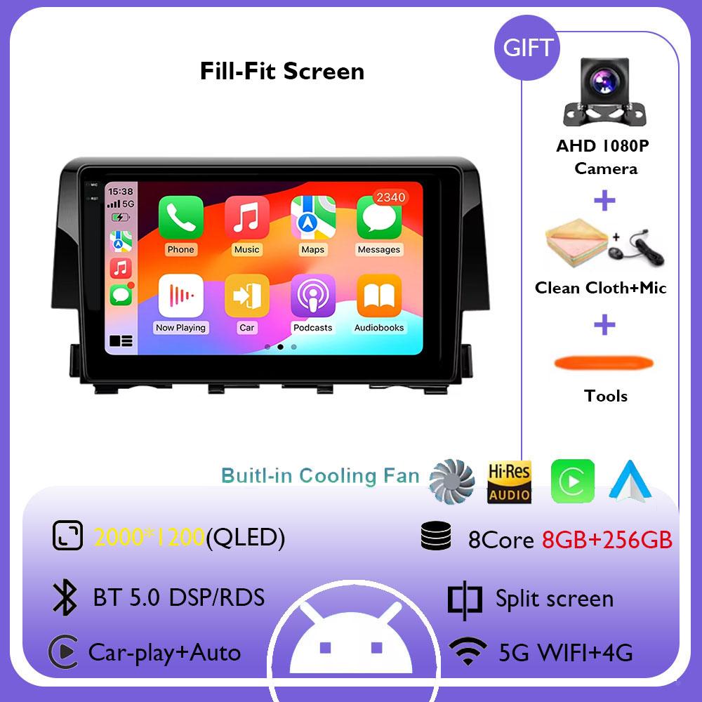 For Honda Civic 10th 2016 2017 2018 2019-2021 Android 14 Carplay Auto Car Radio Multimedia Video Player Navigation GPS 4G WIFI