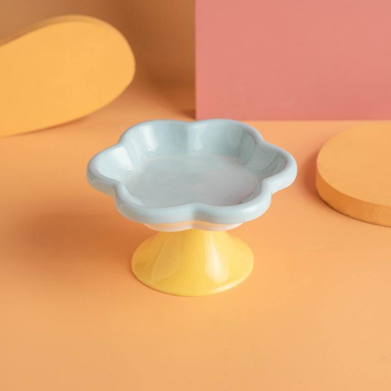 Керамическая приподнятая миска для кошек с подставкой для защиты шеи, приподнятая миска для еды и воды с цветочным дизайном, миска для закусок