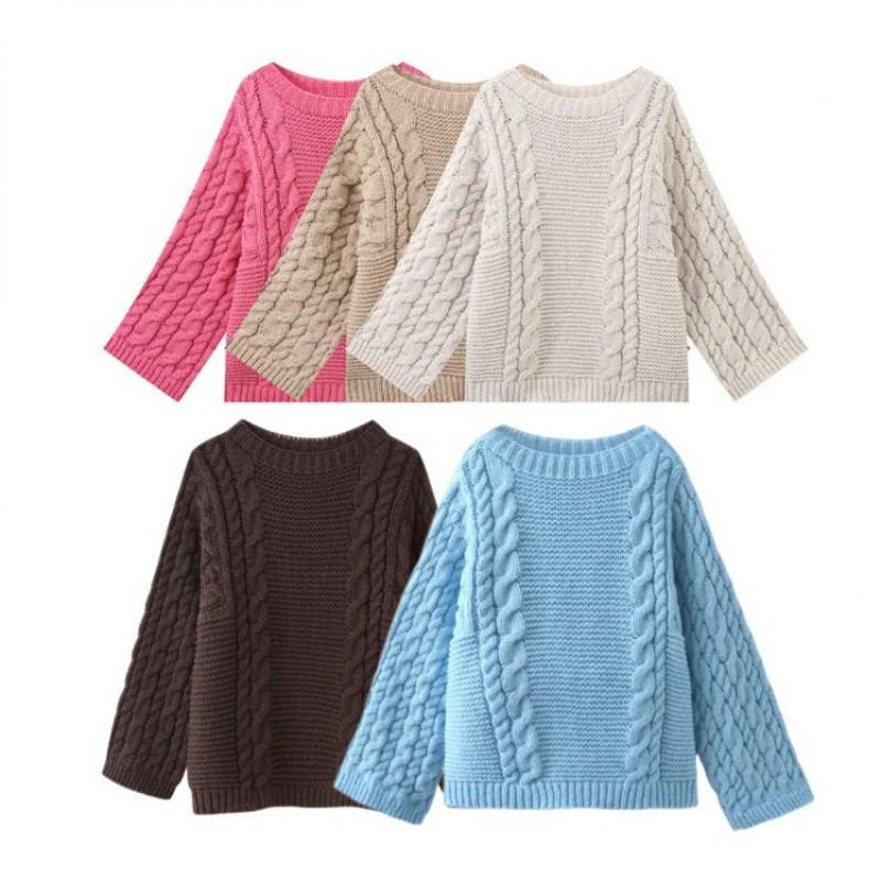 Womens Oversized Knit Sweater With Round Neck Flared Sleeves Loose Fit Boho Chic Style Wool Blend Mid-Length