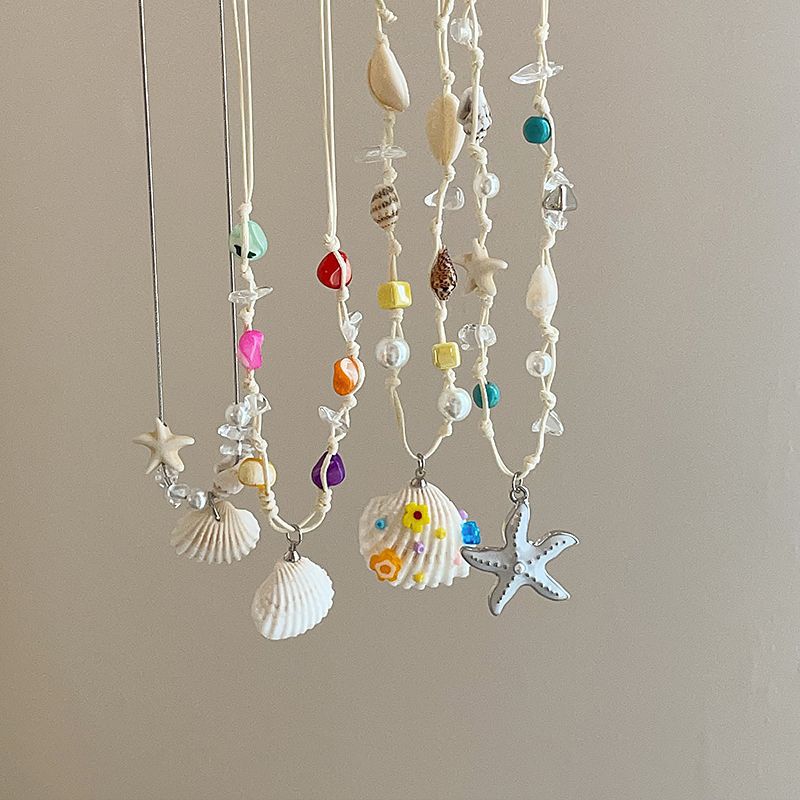 Вощеный шнур, ракушка морской звезды, жемчужное ожерелье, морской отдых, ожерелье-чокер, летнее свежее и милое, высококлассное ожерелье, женское