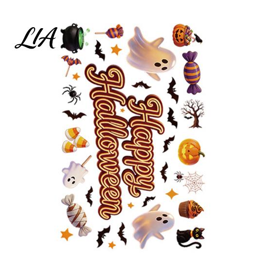 Cute Witch Bat Decals Halloween Static Window Clings, Glass Stickers with Ghost Cat Spooky Theme Party Supplies Patterns, Reusable Holiday for