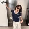Женская футболка MJ STYLE с V-образным вырезом и цветовыми блоками