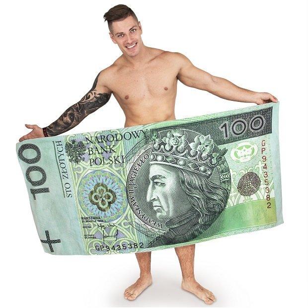 Ręcznik 100zł banknot 100% mikrofibra szybkoschnący kąpielowy plażowy śmies