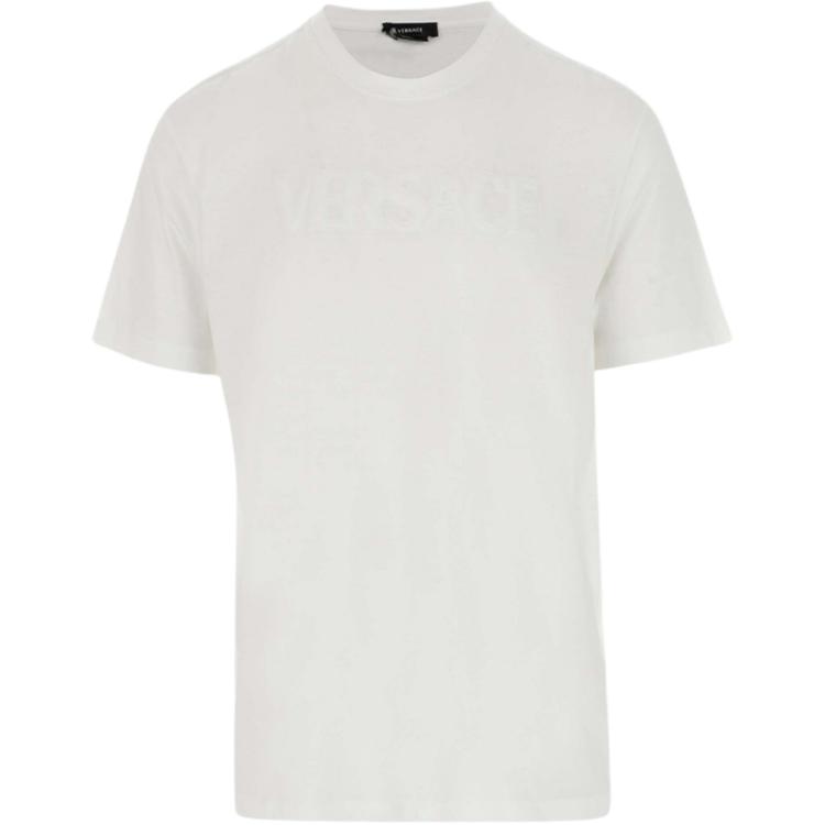 Versace Мужская футболка с логотипом SS22, однотонная, с круглым вырезом, короткий рукав, белая 1003908-1A02797-1W000