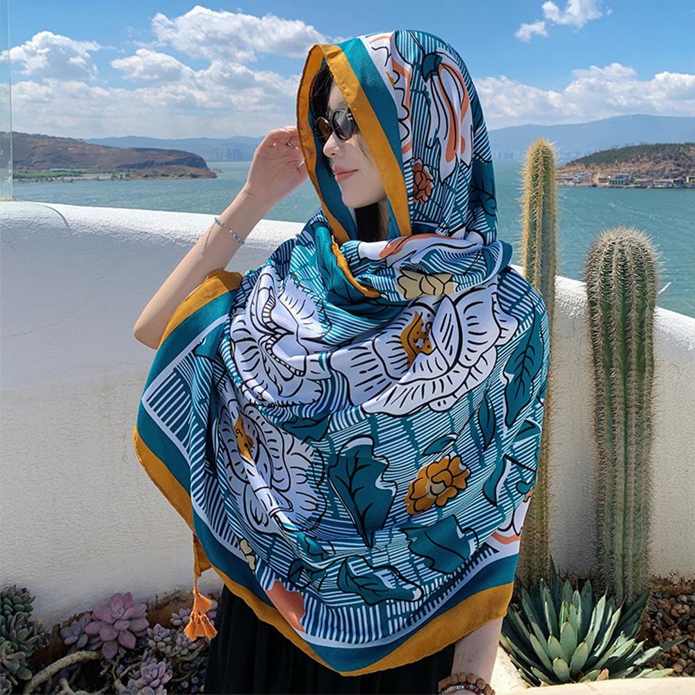 Пляжная шелковая шаль в стиле бохо, тонкая накидка на бикини, шикарный шарф, женская накидка
