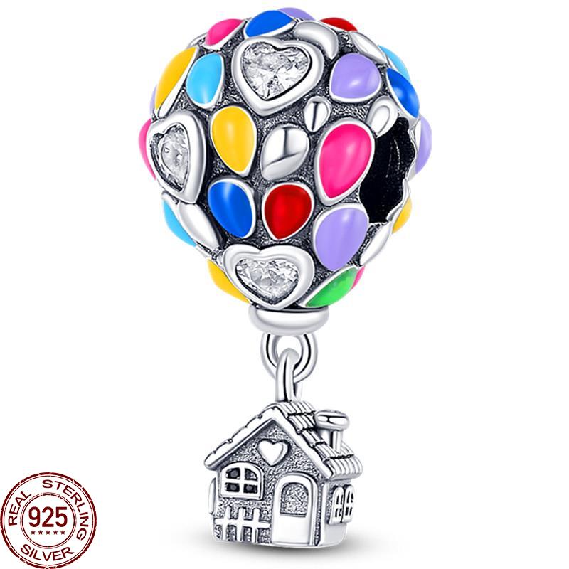 Красочные воздушные шары бусины для женщин 925 серебряный самолет дом подвеска браслет ожерелье DIY ювелирные изделия маркировка