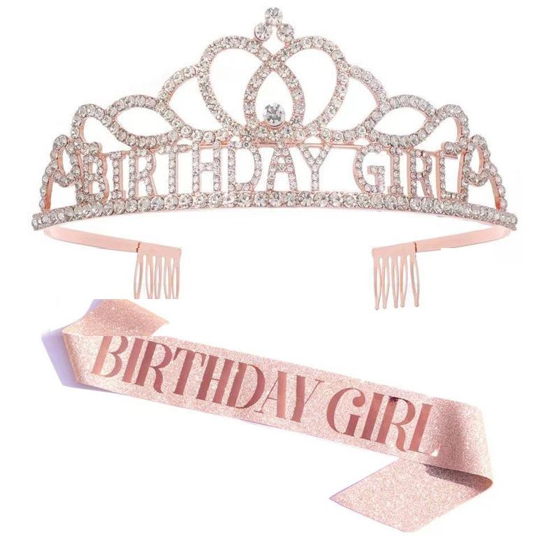 BIRTHDAY QUEEN GIRL Girl Birthday Crown Etiquette Party Supplies Rhinestone Hair Accessories