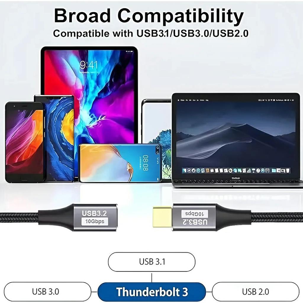 3м Алюминиевый сплав Type-C Папа на Маму Удлинительный кабель USB3.1 Gen2 Кабель данных Поддержка видео 4K/60 Гц Передача данных 10 Гбит/с