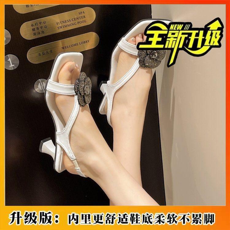 High Value Retro Camellia Fairy Style Elegant Sandals 2024 New Style with Skirt High Heels
