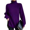 Autumn Winter Turtleneck Women Knitted Sweater New Fashion Long Sleeve Plus Size Split Pullover Sweaters Loose Casual Tops Solid Color Clothing 1681