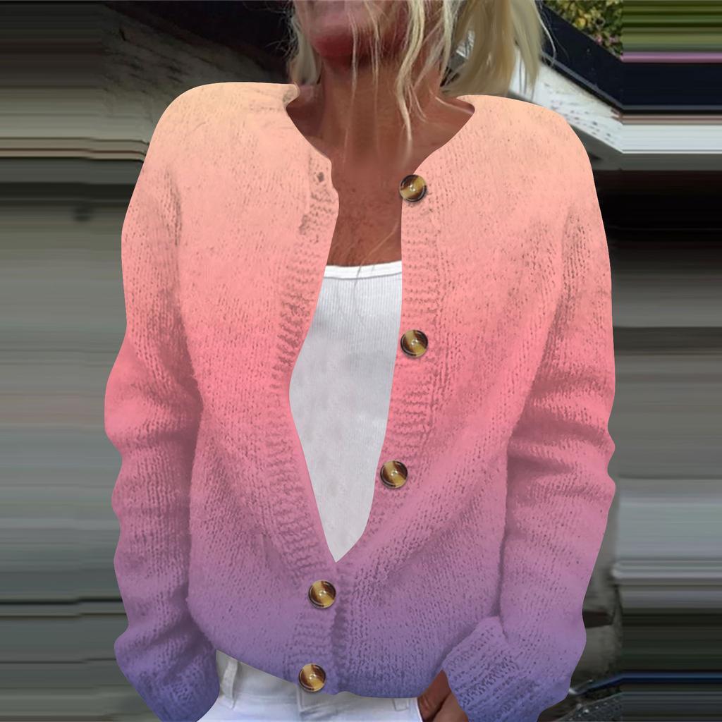 Женская модная принтованная куртка с длинным рукавом и вязанным кардиганом на пуговицах